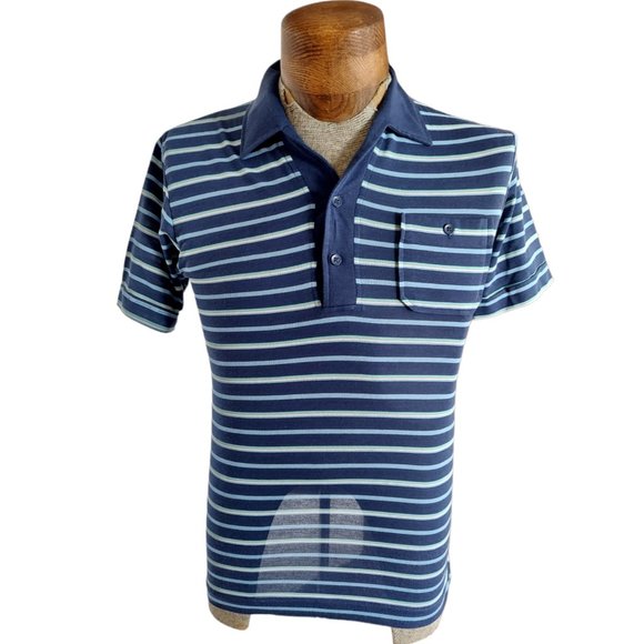 VTG PAULY & FORBES Mens Horizontal Striped Jersey Knit Polo Shirt Size Small - Picture 1 of 9